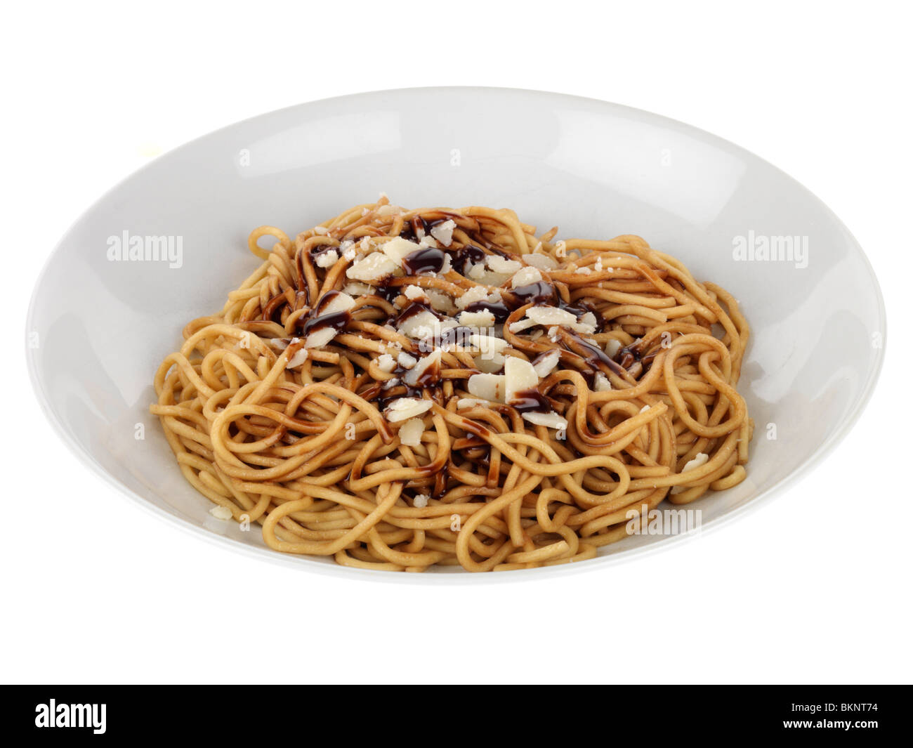 Pasta with Chocolate Sauce and Parmesan Cheese Stock Photo