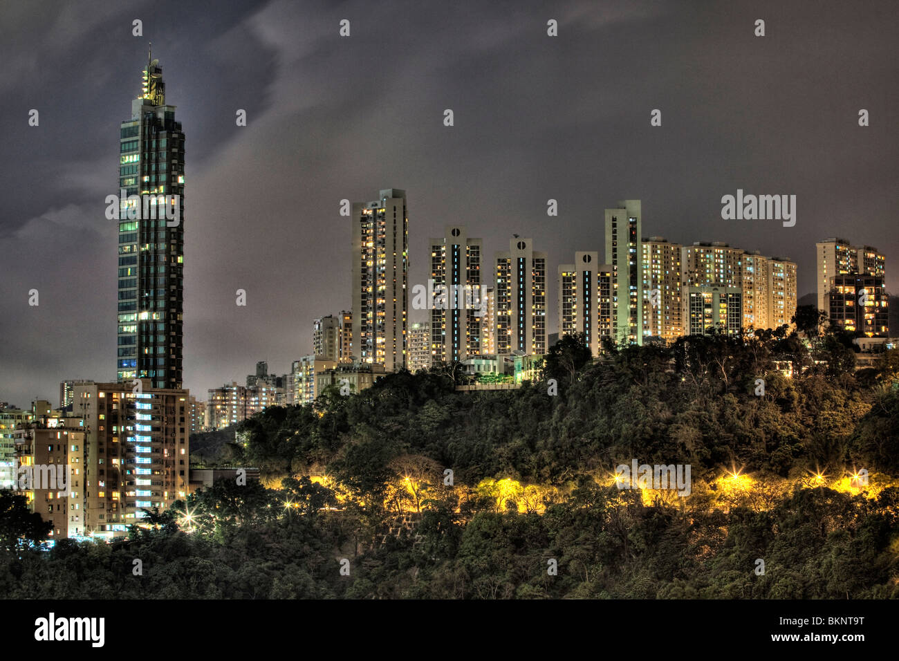 Tall buildings in Hong Kong Island city centre at night Stock Photo - Alamy