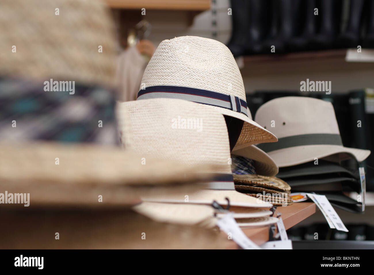 Summer hats for chaps Brookfields Garden Centre Stock Photo