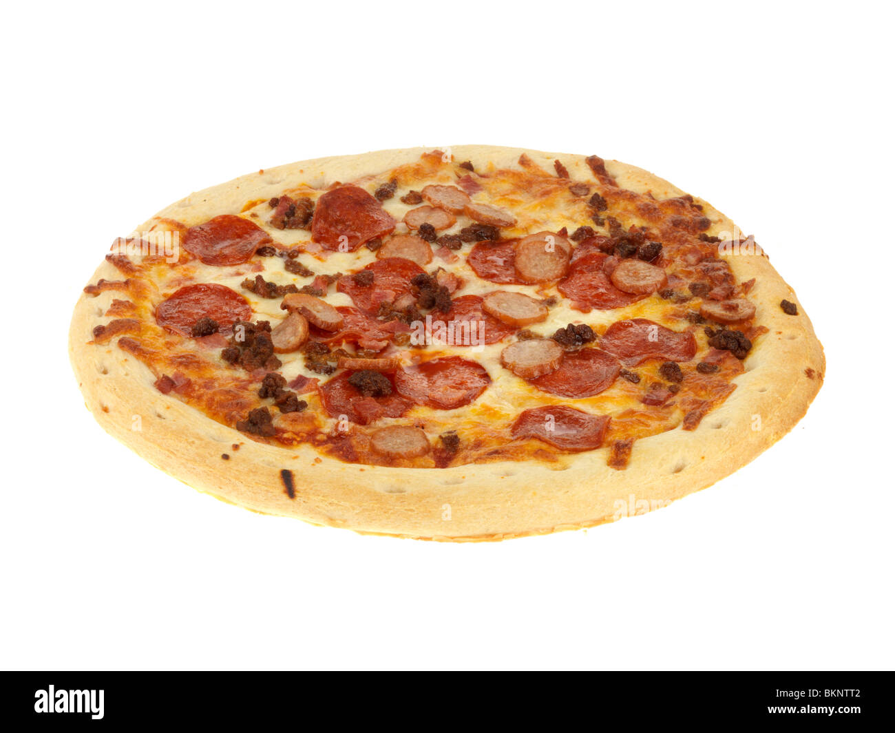 Thin Crust Meat Pizza Stock Photo