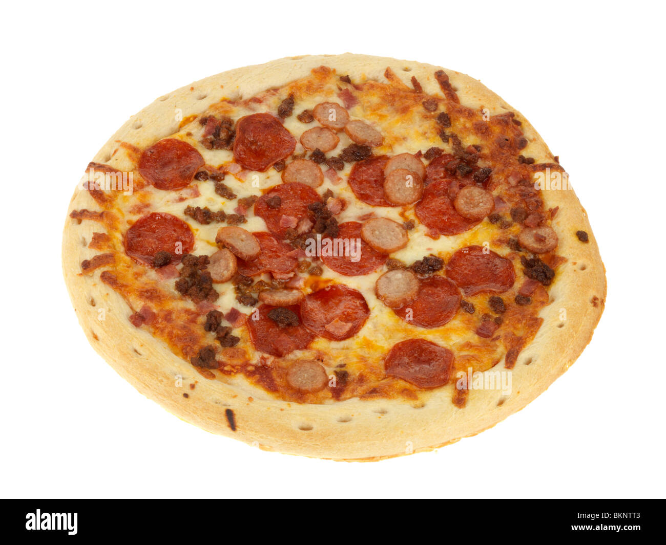 Thin Crust Meat Pizza Stock Photo