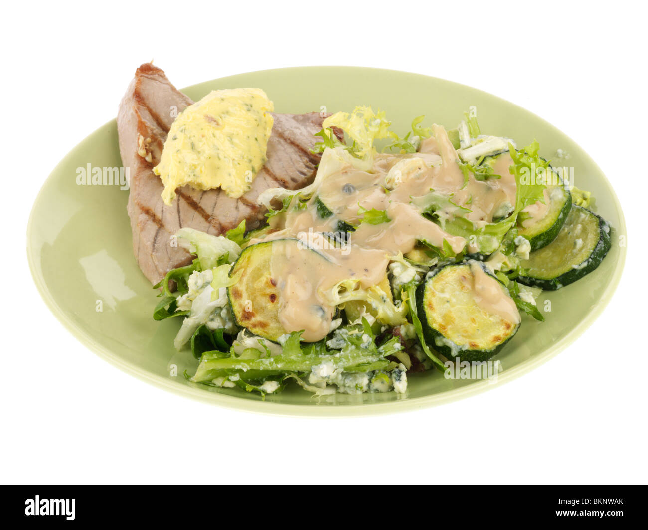 Grilled Tuna Steak with Salad Stock Photo