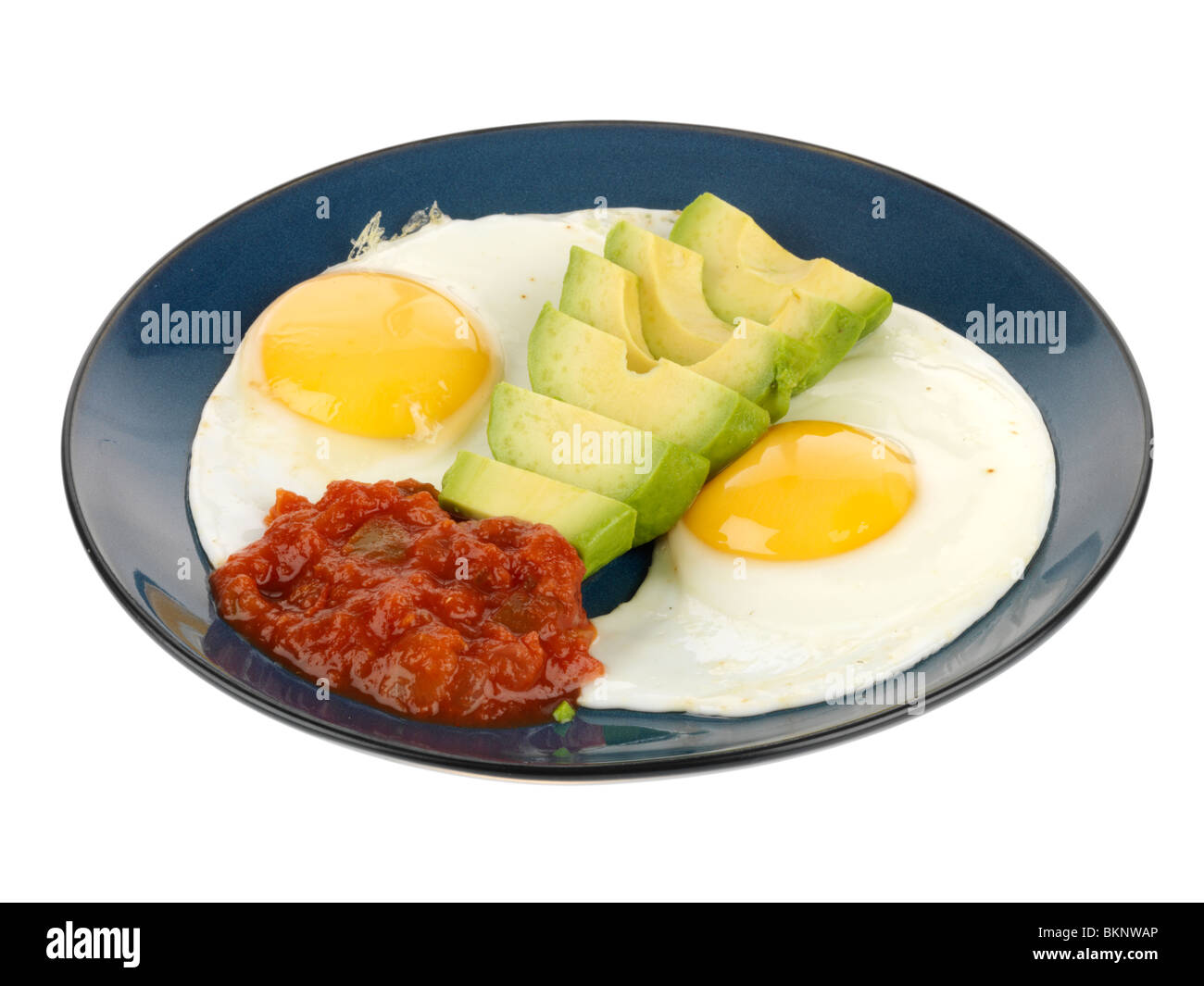 Fried Eggs with Avacado and Salsa Stock Photo