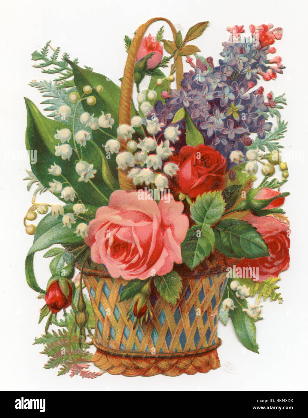 Rose Basket with Lily of the Valley Stock Photo - Alamy