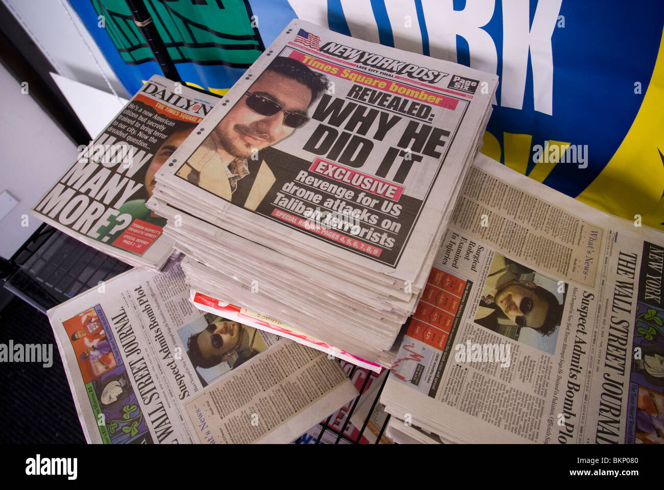 Newspapers on a news stand in New York display a photograph of alleged Times Square bomber Faisal Shahzad Stock Photo