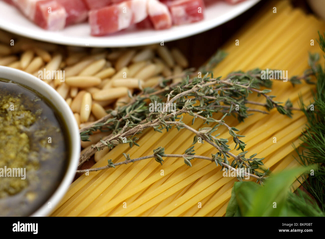 Fresh Authentic Italian Or Mediterranean Cooking Ingredients Of Bacon