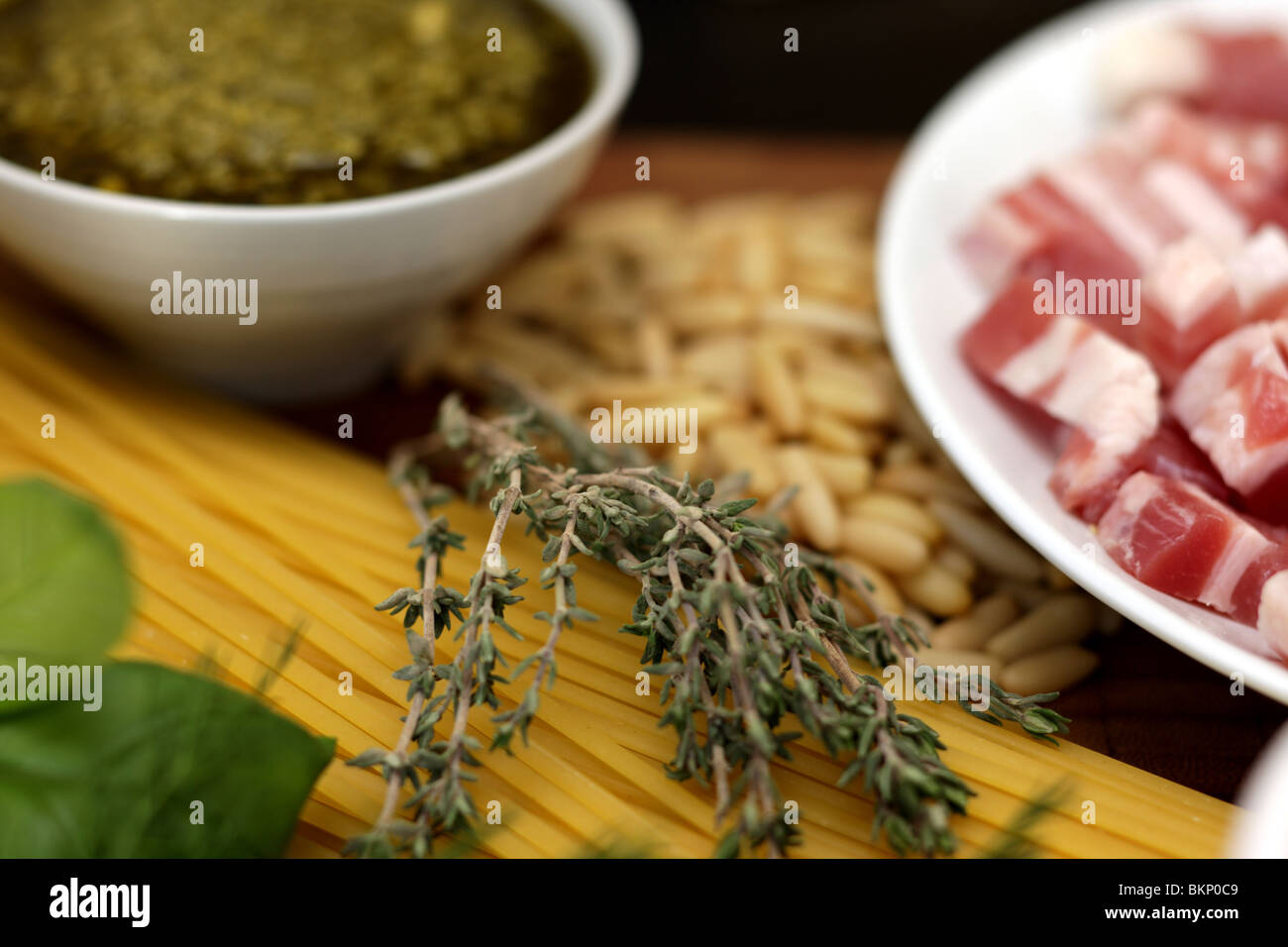 Fresh Authentic Italian Or Mediterranean Cooking Ingredients Of Bacon