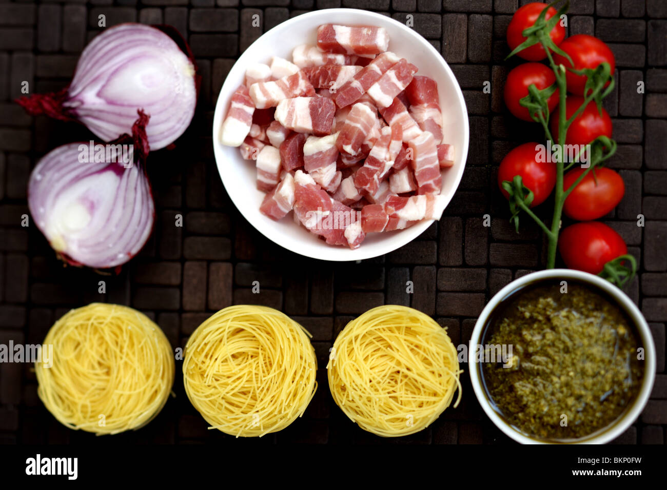 Fresh Raw Uncooked Italian Style Cooking Ingredients Of Pork Lardons