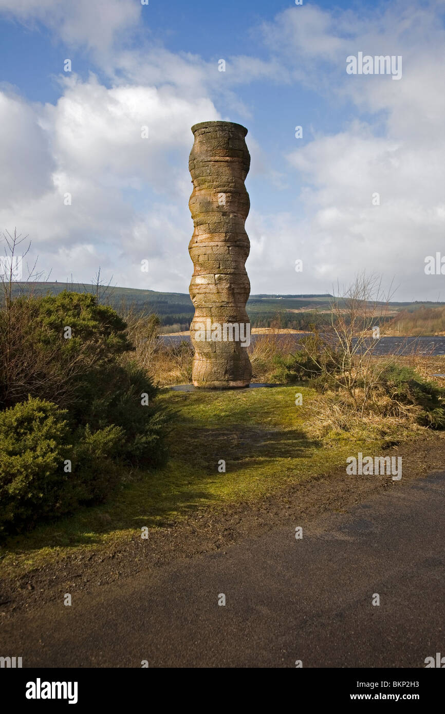 Kielder Water Column Sculpture near Bakethin Weir, Keilder Reservoir Stock Photo