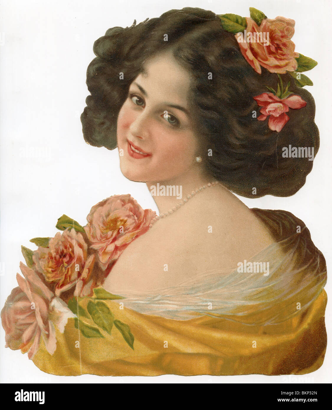 Portrait  of a Lady with Roses Stock Photo