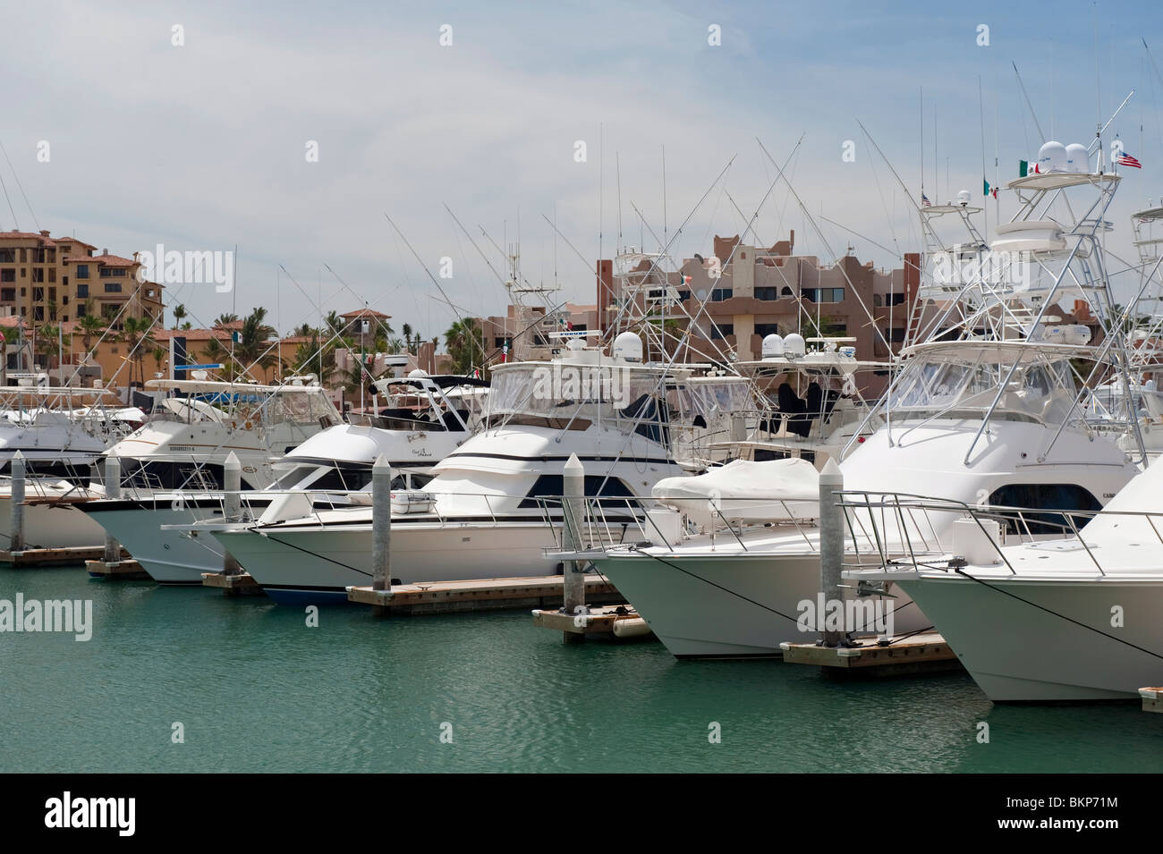 Luxury Yachts, Fishing Boats, Launches and Water Taxi's in Cabo San Lucas Marina, Baja California, Mexico Stock Photo