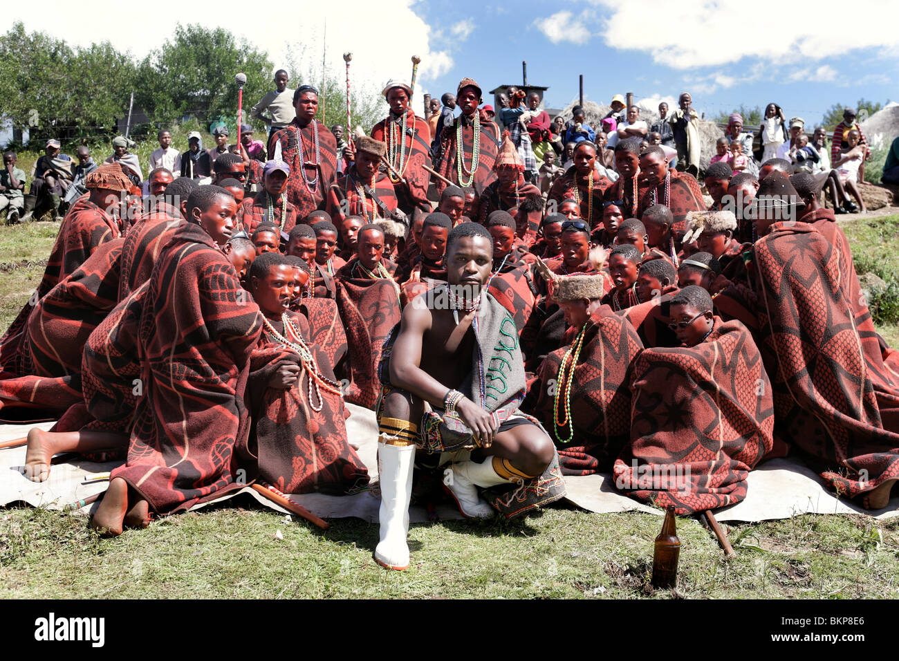 Lesotho: Redly made up young men celebrate an initiation celebration