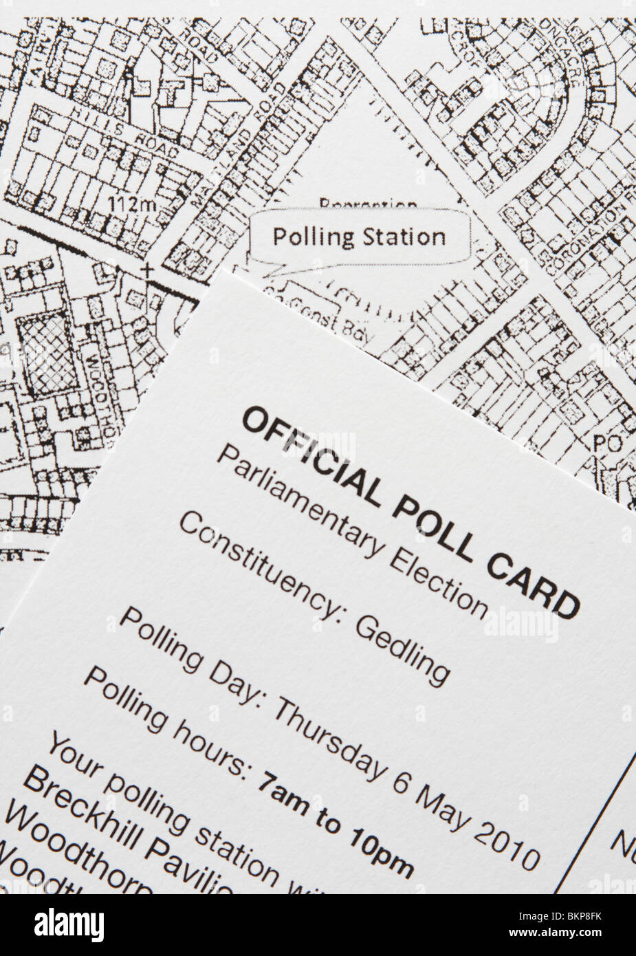 A poll card for the constituency of Gedling for the 2010 General Election in the U.K. Stock Photo