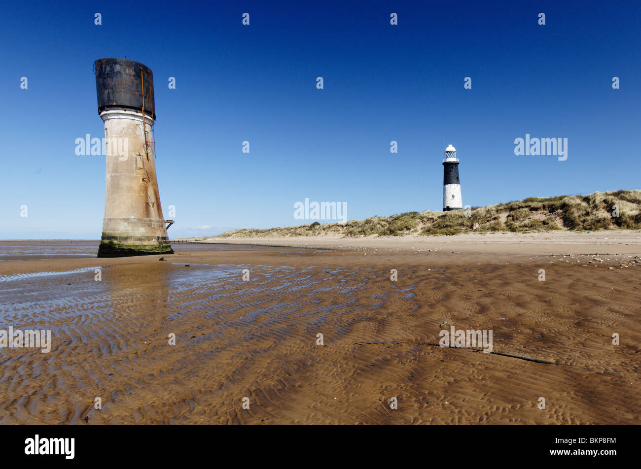 The old and new lighthouses at Spurn Head Nature Reserve near Hull