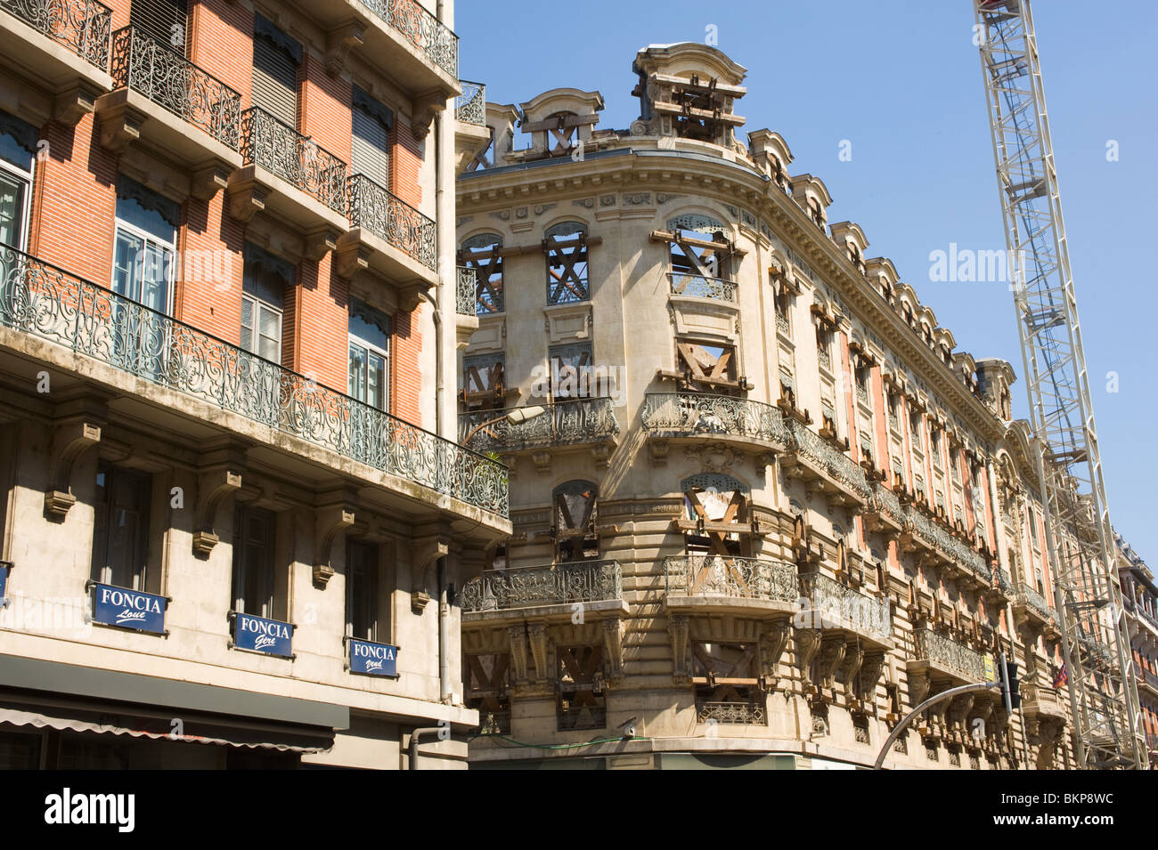 Beautiful Classical Architecture in Rue De Metz with Wrought Irob Balconies in Toulouse Haute-Garonne Midi-Pyrenees France Stock Photo