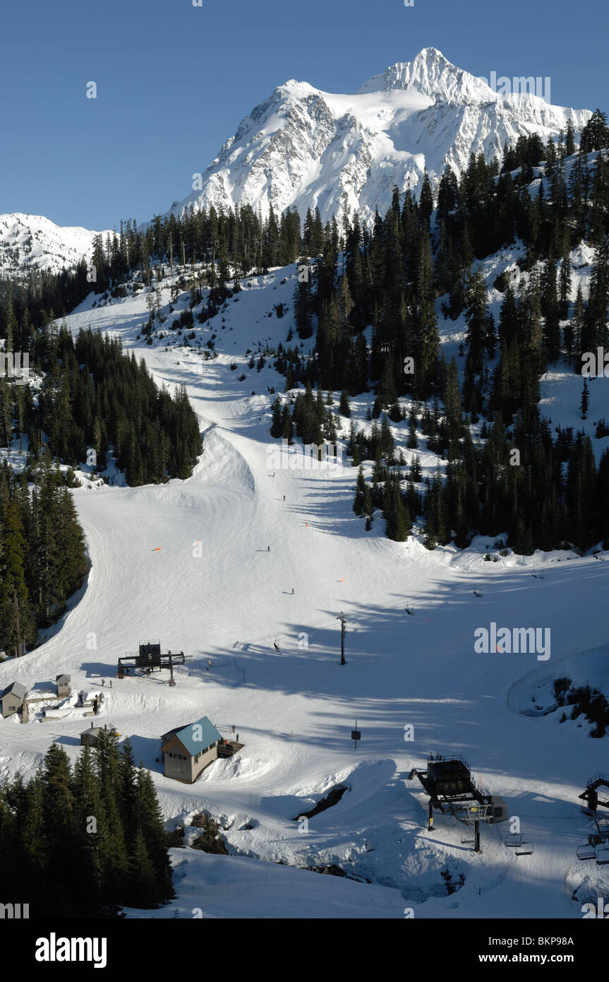Mount Baker ski area dwarfed by Mt Shuksan in Washington State part of