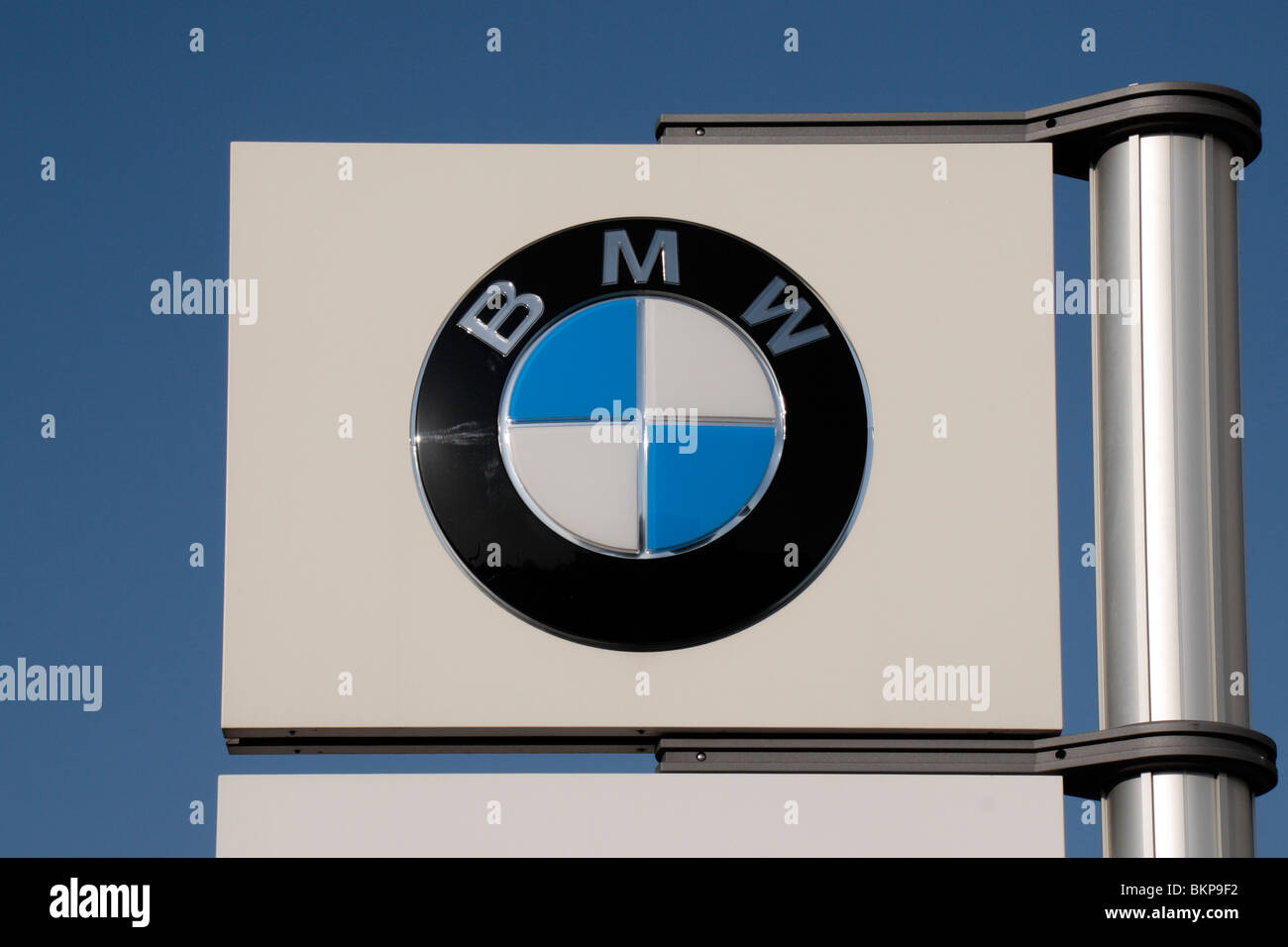 BMW logo outside a car showroom in Brentford, Middx, UK. Stock Photo
