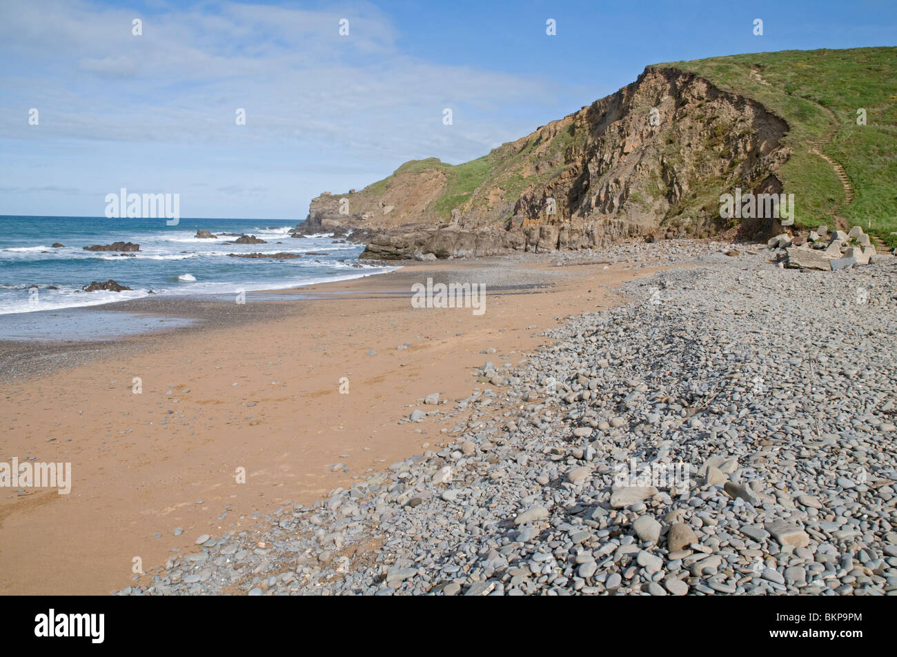 Inviting beach at Northcott Mouth on the north Cornwall coast just north of Bude Stock Photo