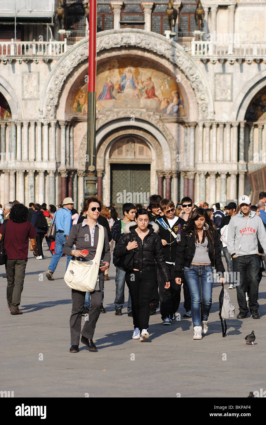Tour group in St Mark's Square, Venice, Italy Stock Photo