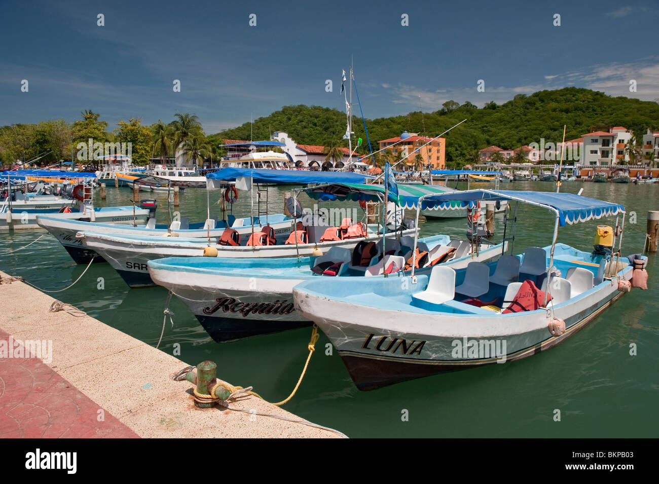 Water Taxis and Launches in Santa Cruz Marina, Huatulco, Mexico Stock