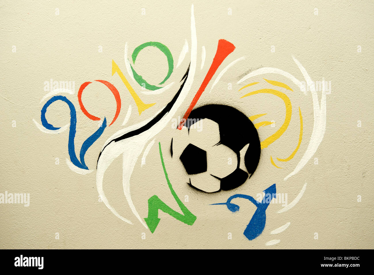 2010 World cup soccer paintings on a wall in Franschhoek, Western Cape Province, South Africa. Stock Photo
