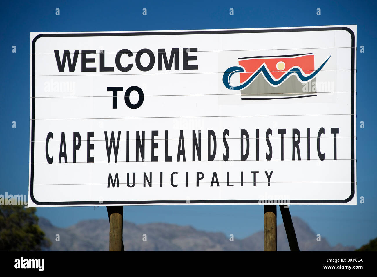 Welcome to Cape Winelands District Municipality sign, Western Cape Province, South Africa. Stock Photo