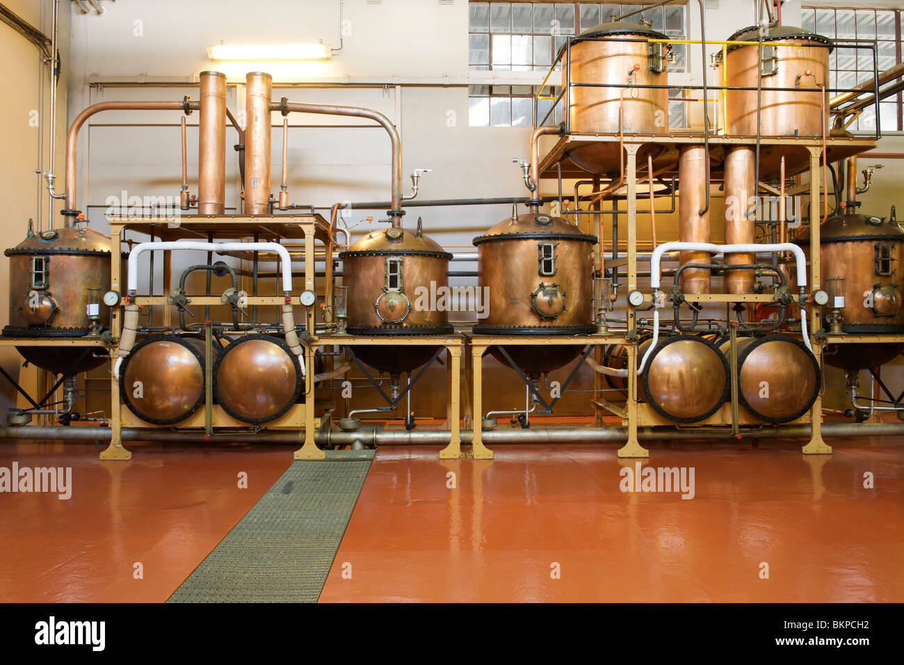 Copper stills of the Van Ryn distillery in Stellenbosch, Western Cape Province, South Africa. Stock Photo