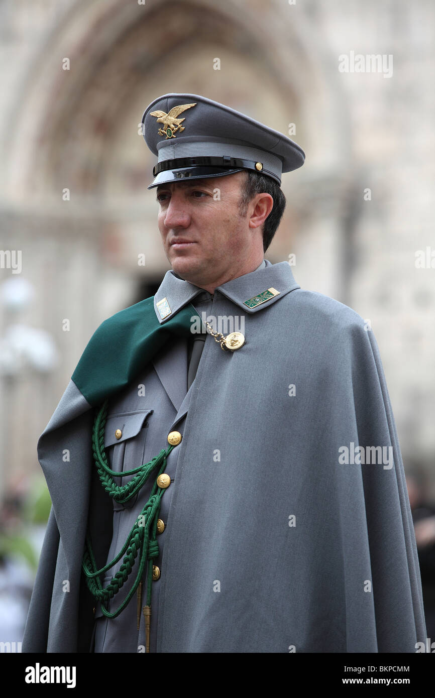 A forest ranger, Forestale, in ceremonial dress at the Easter Sunday Celebrations in Sulmona, Abruzzo, Italy Stock Photo