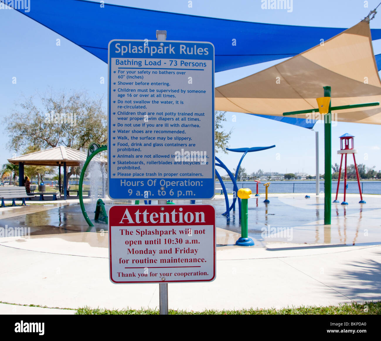 Sign for Splashpark rules. Stock Photo
