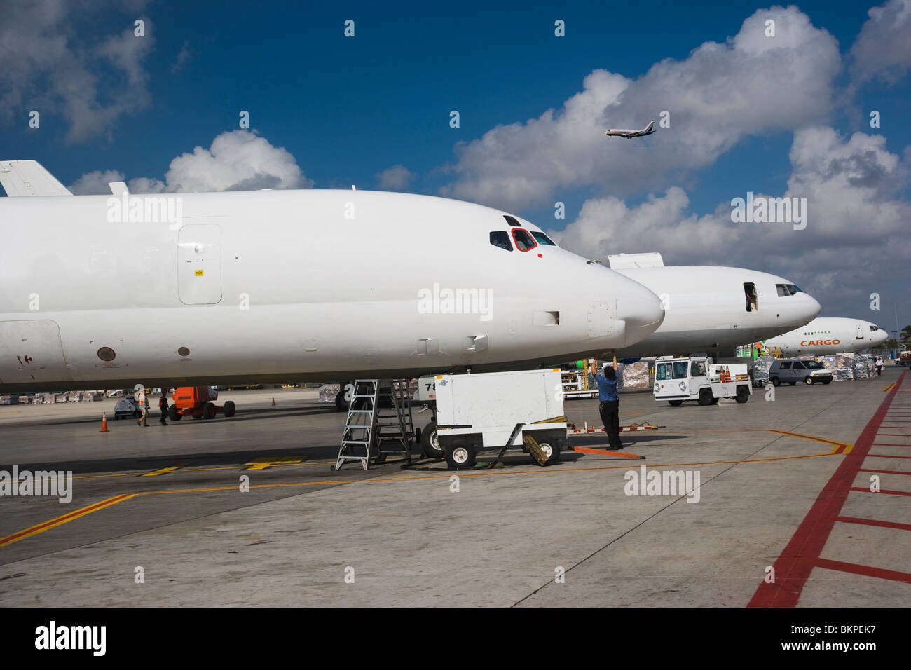 Cargo planes on runway, Miami International Airport, Florida, USA Stock Photo