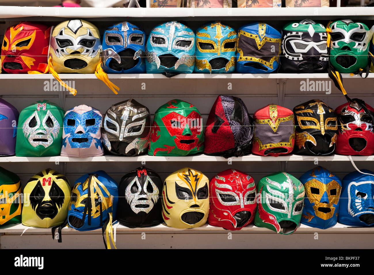 Lucha Libre or Colorful Mexican Wrestling Masks for sale in Cabo San Lucas, Baja California, Mexico Stock Photo