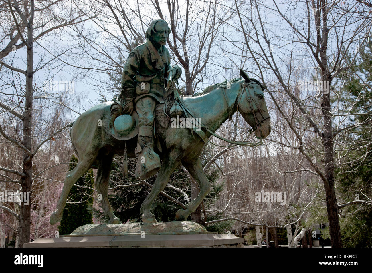 Statue 'Kit Carson' riding his horse. Stock Photo