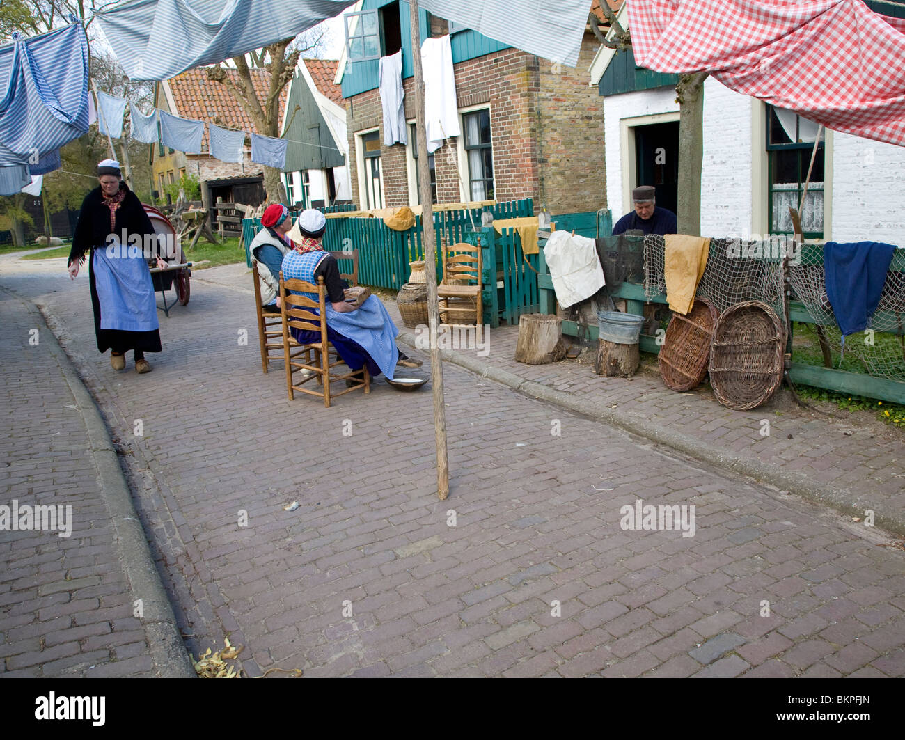 People re-enacting life in Urk village, Zuiderzee museum, Enkhuizen, netherlands Stock Photo