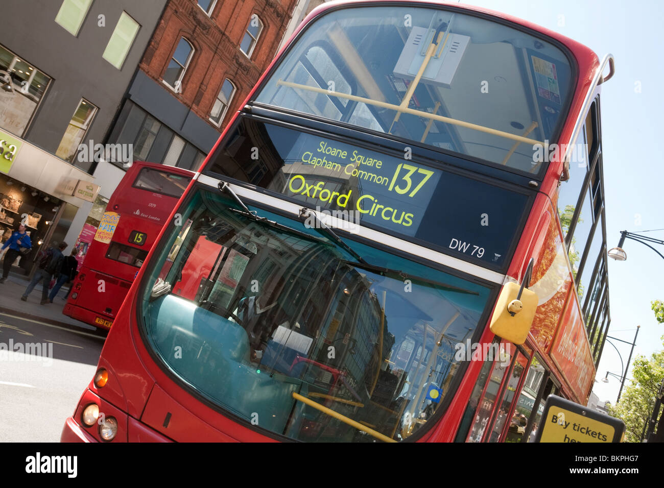 A red london bus heading to Oxford Circus, Oxford street, London UK Stock Photo