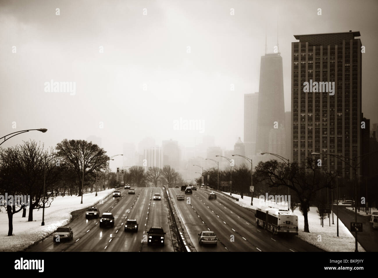 LAKE SHORE DRIVE IN WINTER, CHICAGO, ILLINOIS Stock Photo