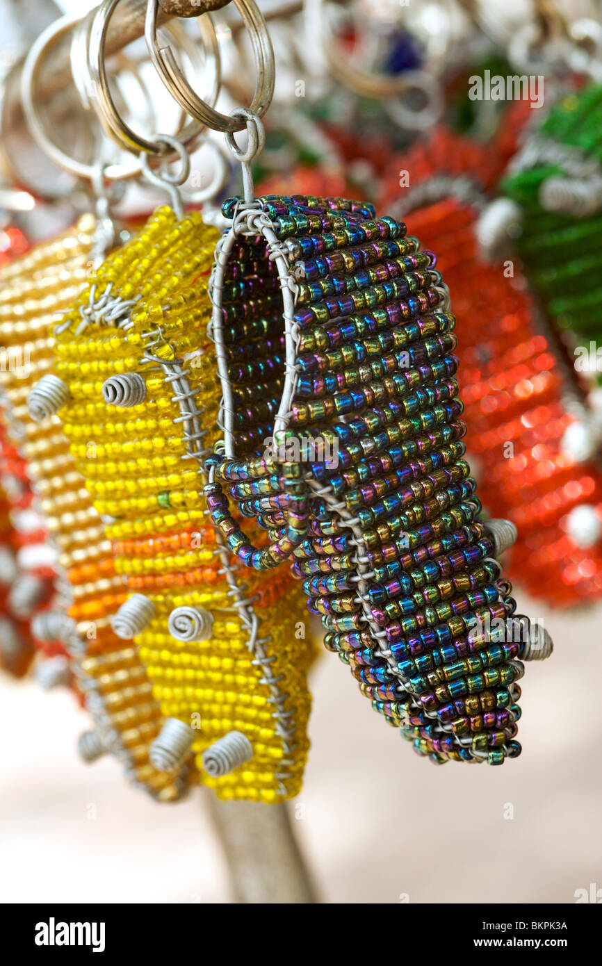 Beaded world cup souvenirs for sale in Franschhoek, Western Cape Province, South Africa. Stock Photo
