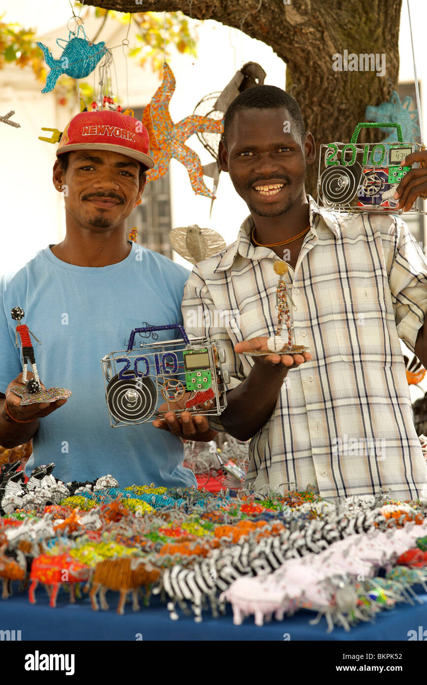 Vendors with their 2010 world cup souvenirs for sale in Franschhoek, Western Cape Province, South Africa. Stock Photo