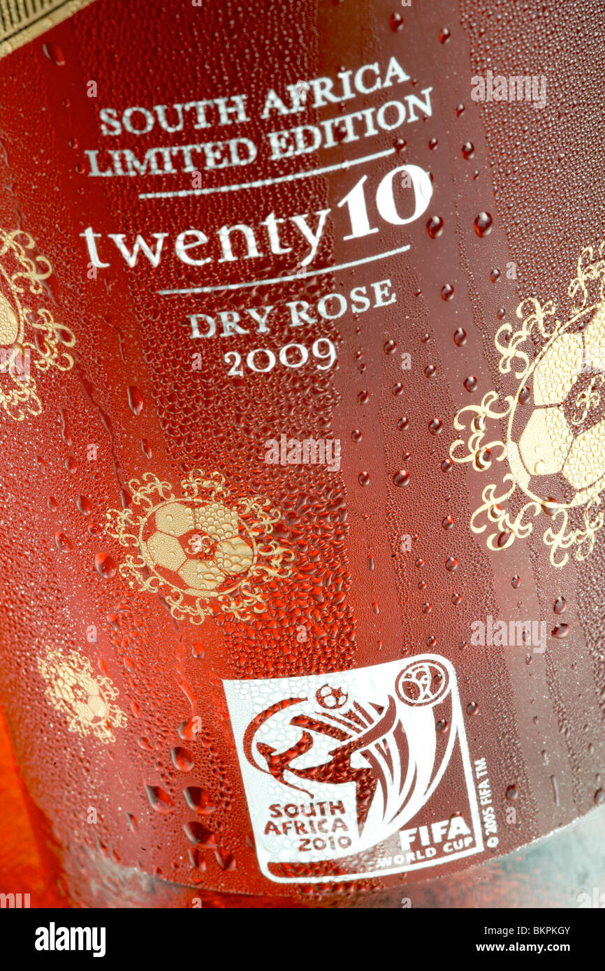 Close-up of a bottle of limited edition Twenty 10 Dry Rosé 2009 from the Nederburg estate in Paarl. Stock Photo