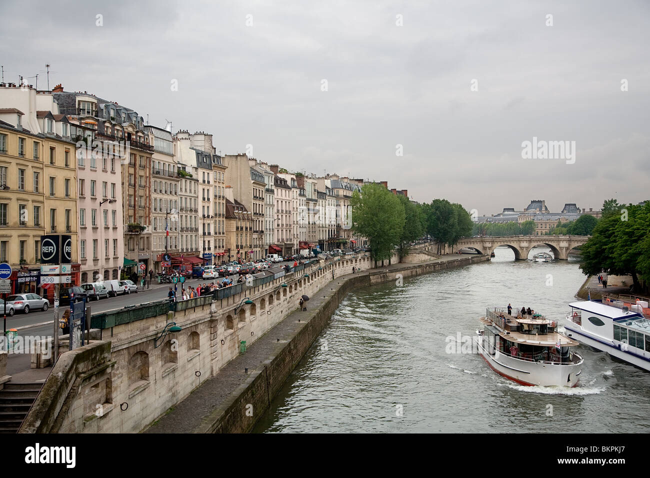 A view of Quai des Grands Augustins Street, Paris, France Stock Photo