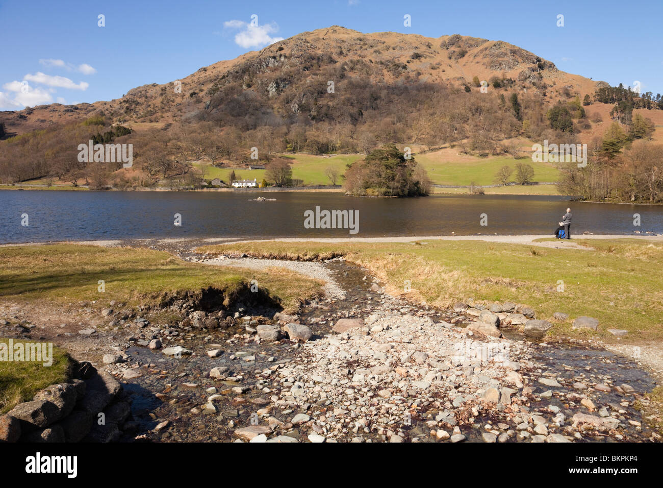 Rydal, Cumbria, England, UK, Europe. View across Rydal Water to Nab Scar fell in the Lake District National Park Stock Photo