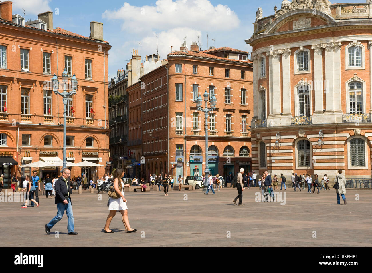 The Beautiful Architecture in Place du Capitole [Capital Square] with Shops and Office Buildings Toulouse Haute-Garonne France Stock Photo