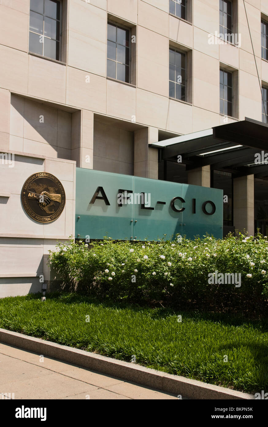 The front entrance to the AFL-CIO headquarters in Washington DC. Stock Photo