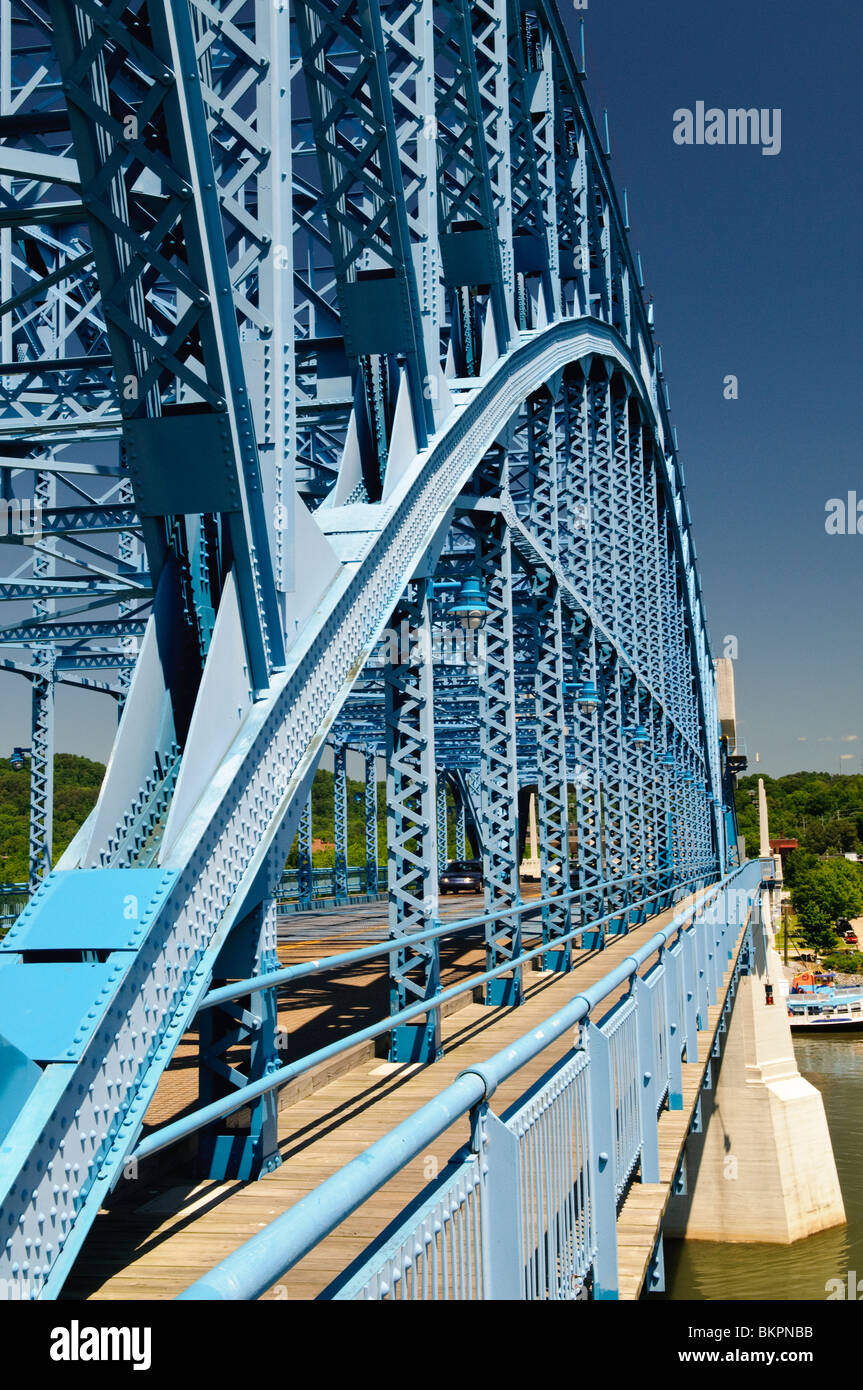 The John Ross Bridge across the Tennessee River in downtown Chattanooga Tennessee Stock Photo