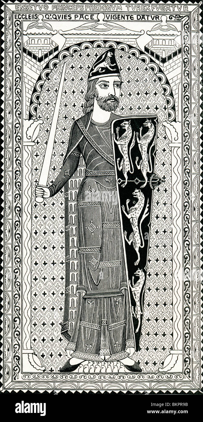 Effigy of Geoffrey Plantagenet, from his tomb at Le Mans. Geoffrey V, 1113 to 1151. Stock Photo