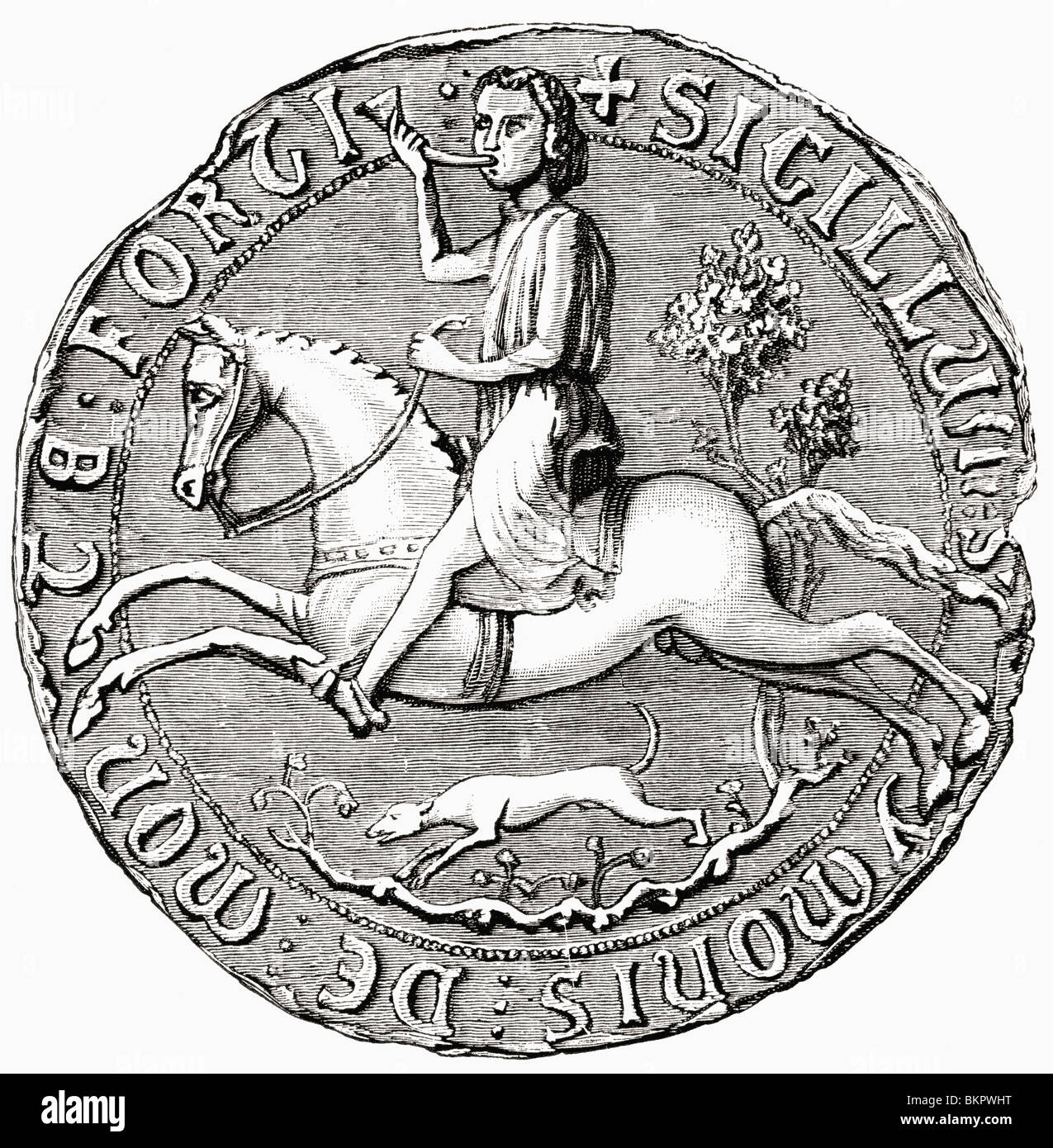 Seal of French-English nobleman Simon de Montfort, 6th Earl of Leicester, 1208 to 1265. Stock Photo