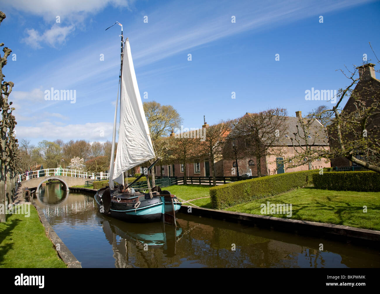 Sailing barge on town canal, Zuiderzee museum, Enkhuizen, Netherlands