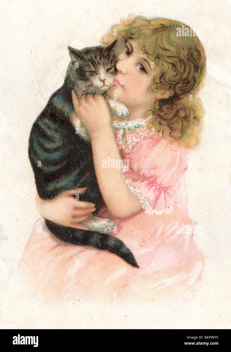 Young Girl in a Pink Dress holding her Precious Cat Stock Photo - Alamy