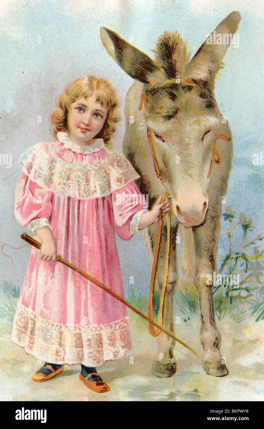 Girl in a Pink Dress with her Donkey Stock Photo - Alamy