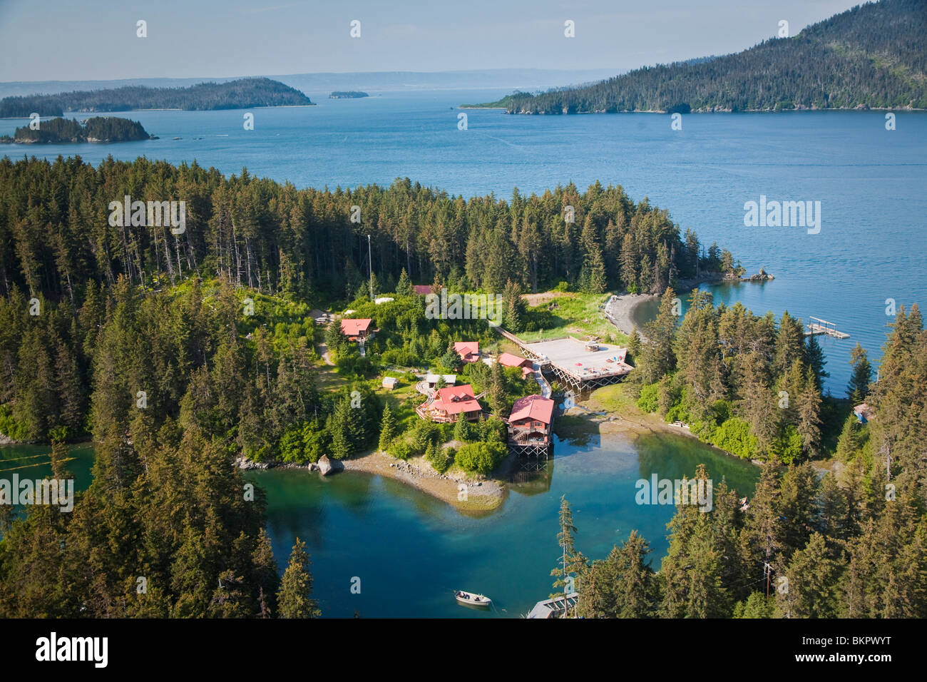 Aerial view of Tutka Bay Wilderness Lodge, Kachemak Bay State Park