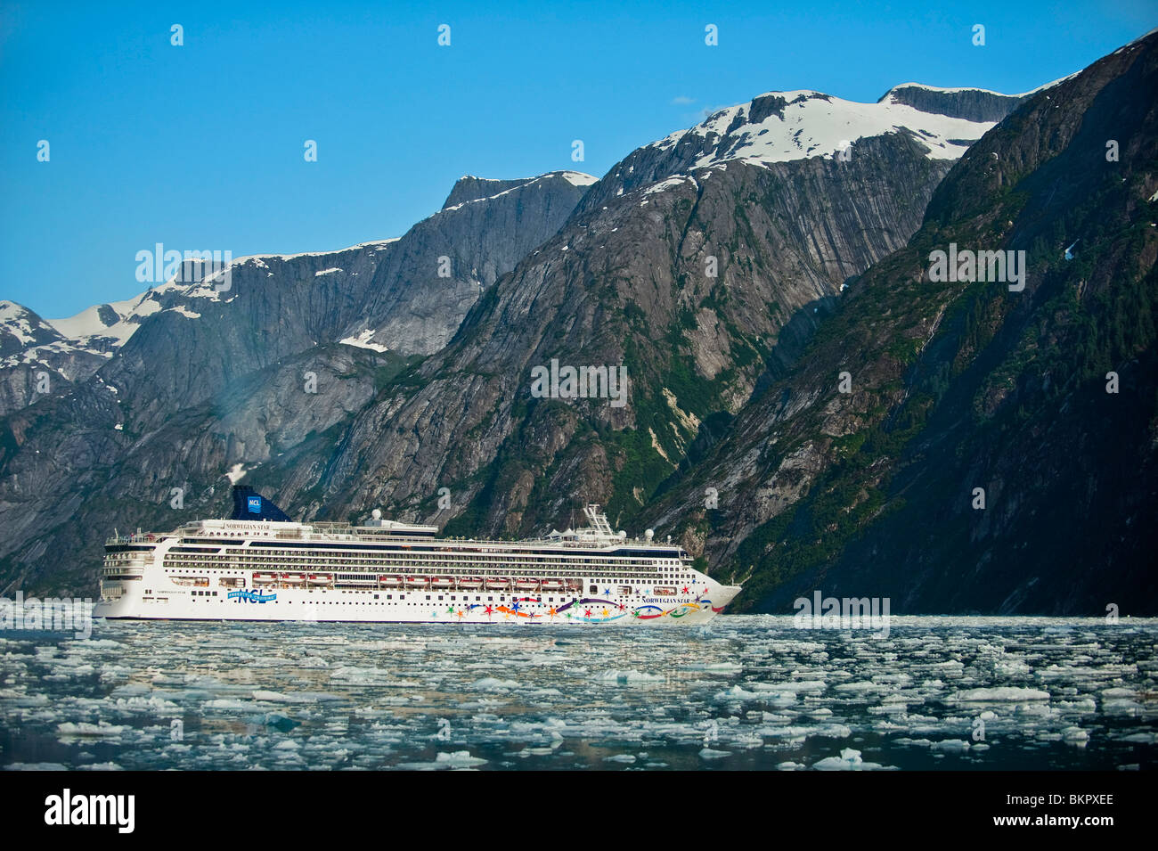 Norwegian Cruise Line's *Star* near Dawes Glacier in Endicott Arm, Tracy Arm- Fords Terror Wilderness, Southeast Alaska Stock Photo